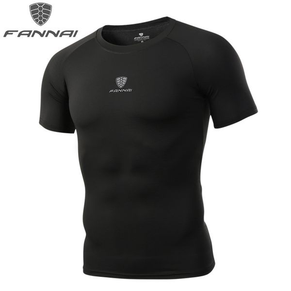 

fannai men's fitness running t-shirt men compression dry fit tight sportwear mens basketball sport training t shirt am318, Black;blue