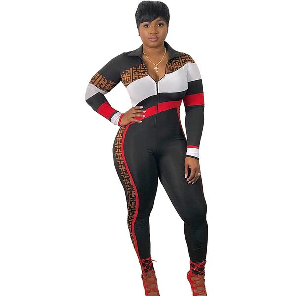 

spring autumn women jumpsuit turn down collar striped long pants bodysuit high waist active playsuit plus size, Black;white