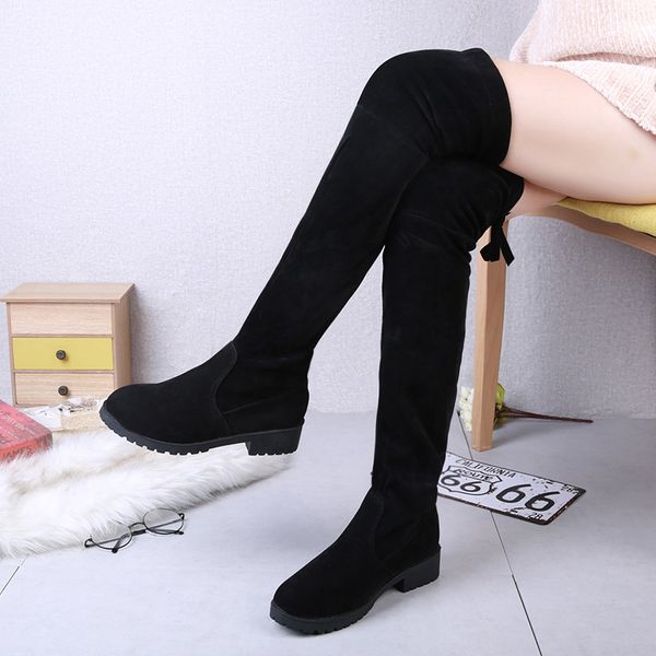 

long boots female winter over the knee boots flat bottom increased thin legs slim long tube elastic round head wild warm, Black
