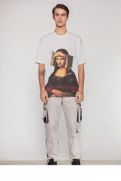 

european and american street fashion brand retro personality short-sleeved t-shirt mona lisa lonely unbearable printing trend male wgtx14, White;black