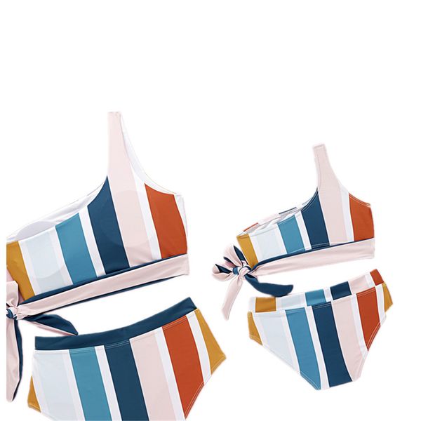 

2020 новый родитель-ребенок swimwear мать и дочь на одно плечо полосатый бикини