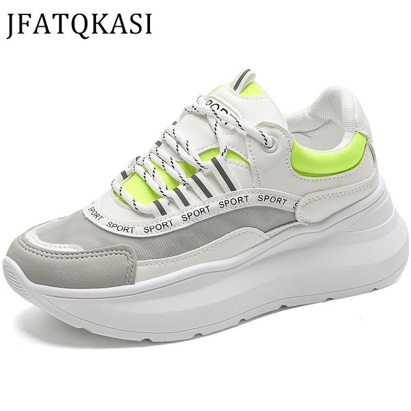 

2019 new thick bottom casual sneakers spring sport shoes breathable autumn woman flats lace up fashion ladies daddy shoes, Black