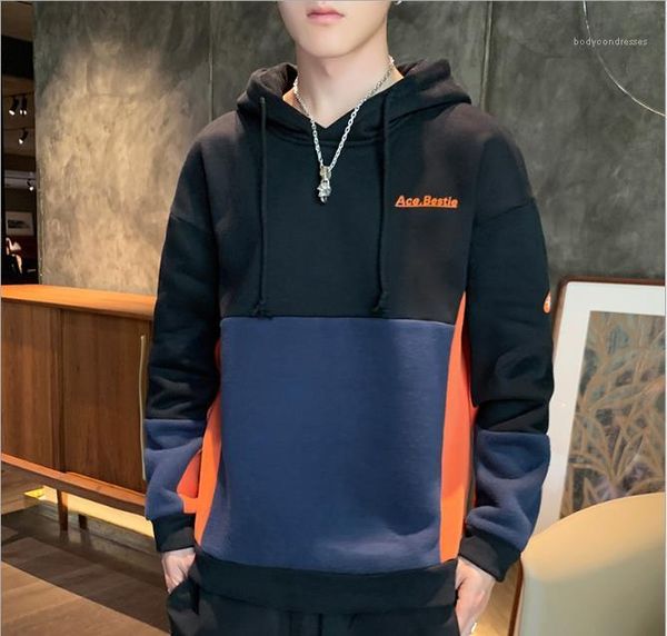 

spring clothing pullover long sleeve plus size mens letter printed hoodies hooded casual patchwork hoodies mens winter, Black