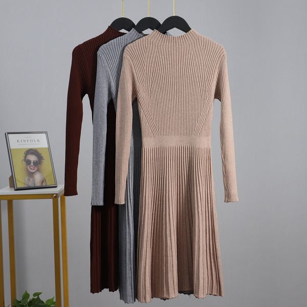 

casual dresses gigogou chic women long knit maxi sweater dress autumn winter knitted a line ribbed thick christmas pullover party, Black;gray