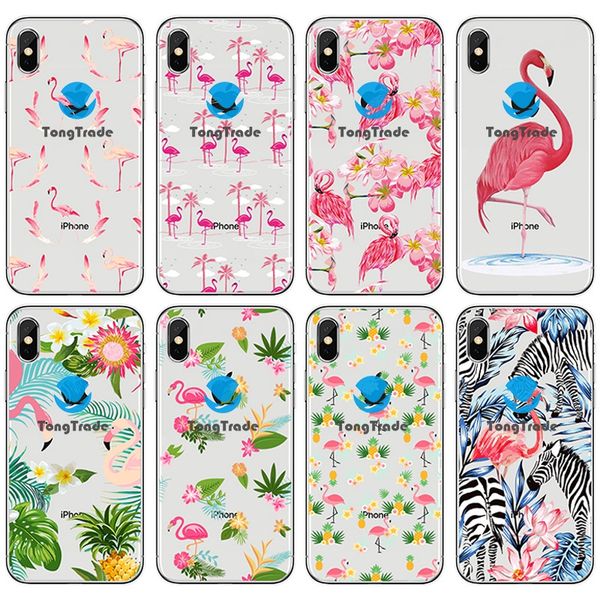 

[tongtrade] soft silicone tpu case for iphone 11 pro x xs max 8 7 6s 6p 5s 5p galaxy s10 s9 plus artsy tropical leaf flamingo painted case