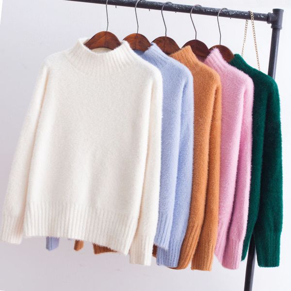

autumn winter pullover sweater women harajuku warm long sleeve pull femme sweaters elastic slim pink blue knitted sweater z89, White;black