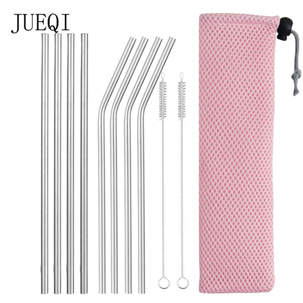 

reusable metal drinking straws stainless steel sturdy bent straight drinks straw with cleaning brush bar party accessory