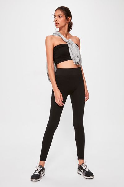 

trendyol black seamless ribbed tights twoaw20ta0071, Black;white