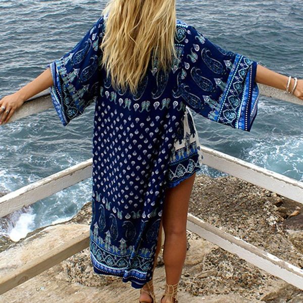 

jastie 2019 summer boho print maxi kimono loose hippie chic women jacket cardigan casual beach wear long cardigans shirts, Black;brown