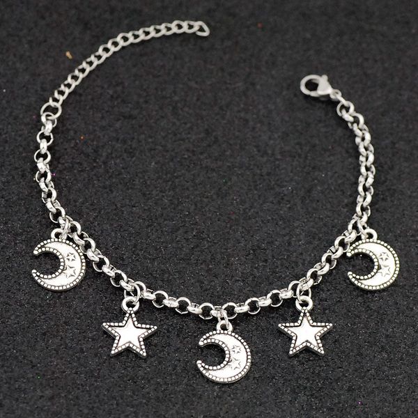 

link chain stainless steel charm bracelet for women romantic moon star charm jewelry girls lucky friendship jewelry gifts, Golden;silver