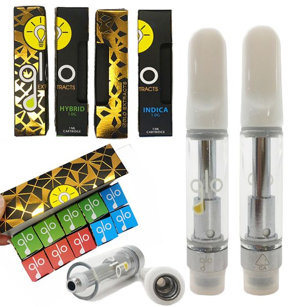 

GLO Extracts Ceramic Vape Carts 0.8ml 1ml Empty Vape Pens 510 Thread Thick Oil Cartridges Glass Tanks Ecigs Vaporizer with Packaging