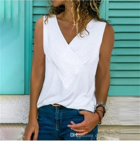 

panelled fashion women summer designer short tshirt v neck sleeveless colorful tshirt female clothing camiseta, White