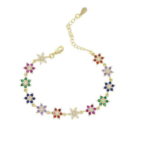 Mulheres 2019 verão boêmio prata cor de ouro charme bonito pulseiras de flores pavimentadas rainbow zircon pedra moda jóias pulseras quente