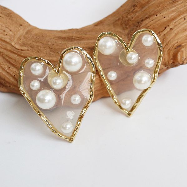 

srcoi fshion transparent big heart star stud earrings 2019 geometric love pearl wedding earrings for female street style bijoux, Golden;silver