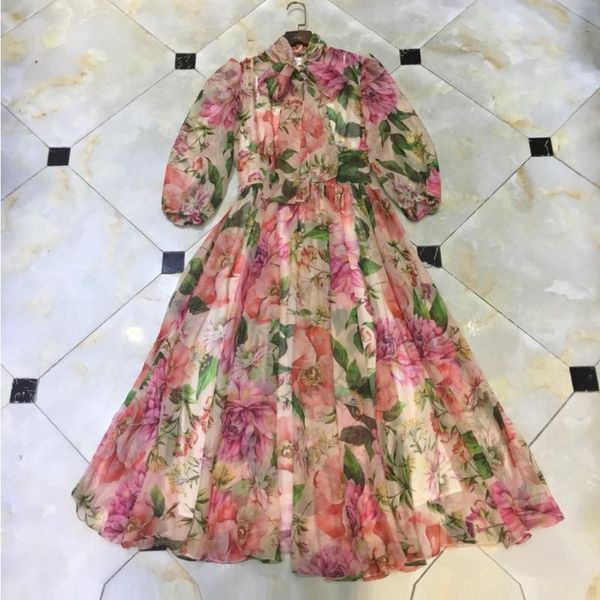 

red roosarosee designer women 2020 summer floral print half lantern sleeve dress for women elegant midi vestidos lady robe femme, Black;gray