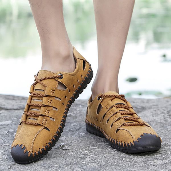 

2019 new men sandals leather shoes outdoor men shoes beach sandals male footwear lace up casual 3 colour, Black
