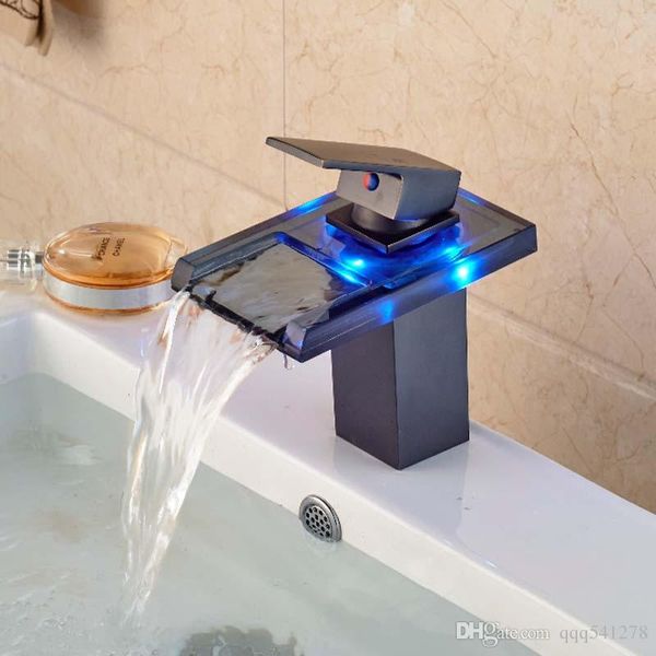 

Wholesale And Retail 3 LED Color Changing Waterfall Bathroom Faucet Vanity Sink Mixer Tap Oil Rubbed Bronze
