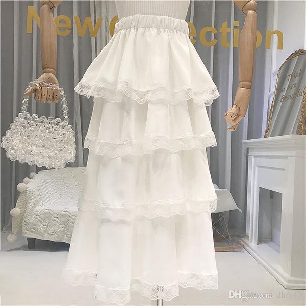 

2020 white ball gown women skirt lolita style solid patchwork lace long skirts for women korean fashion clothes, Black