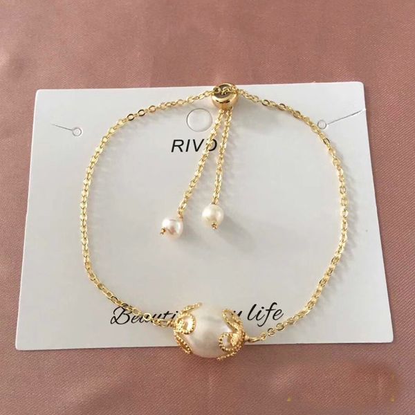 

natural fresh water baroque pearl bracelets gift for women adjustable bileklik bracelets & bangle fine jewelry, Golden;silver