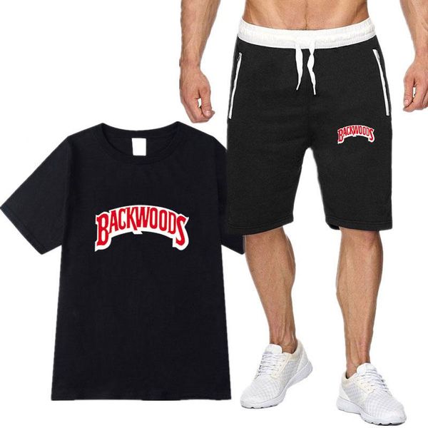

summer men backwoods t shirt sets fashion tracksuit men t shirt and shorts men camiseta short sleeve knee length mens shorts, Gray
