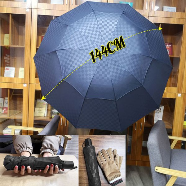 

double layer grid big umbrella rain women folding windproof mens gifts business umbrella family travel paraguas parasol z517