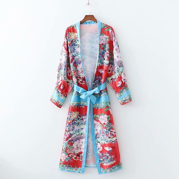 

xd60-2112 european and american fashion orientation printed kimono, Black;brown