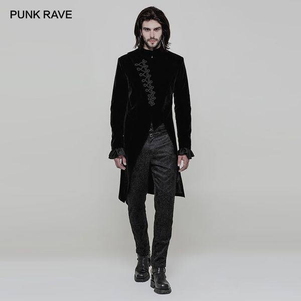 

punk rave men's gothic simple asymmetry three-quarter black coat punk handsome party fashion club men mid-long trench dress, Tan;black