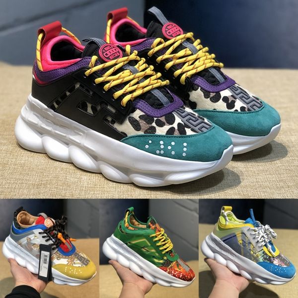 

designer black multi color rubber suede chain reaction luxury casual shoes fashion platform black white red men women sneakers