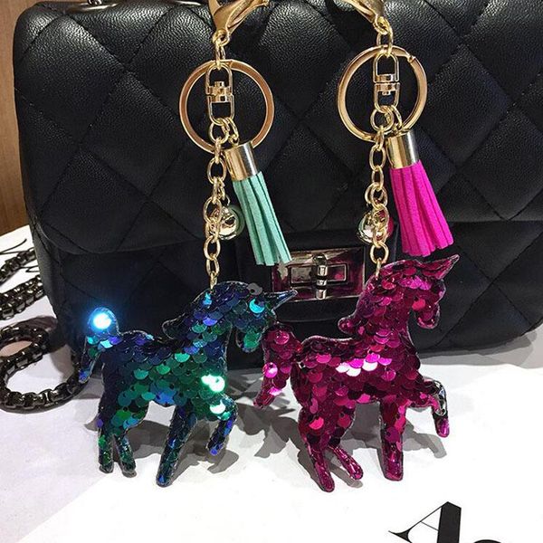 

30pcs/lot animals horse keychains sequins car pendant ornament key ring for girls bag decoration keyring jewelry key chain, Slivery;golden