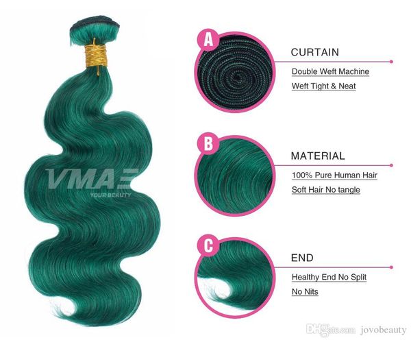 Capelli umani vergini brasiliani di colore verde puro Uprocessed Natural Human Hair Body Wave Estensioni dei capelli delle belle donne sacchetto del opp