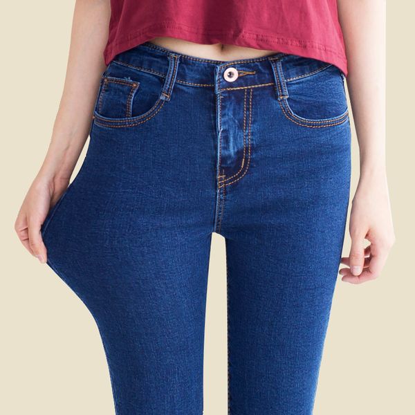 

2020 thin high waist jeans nine korean female black legging feet pencil thigh pants blue women jeans