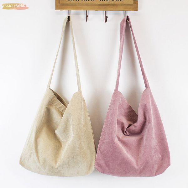 

women corduroy shoulder bag simple canvas cloth handbag big casual tote ladies eco shopping plain bags college students books bag