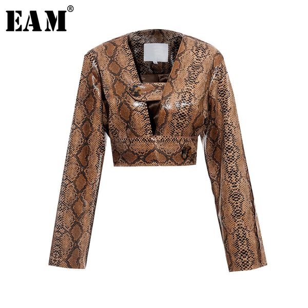 

eam] 2019 new autumn winter long sleeve snakeskin pattern cool personality short jacket women coat fashion tide jx599, Black;brown