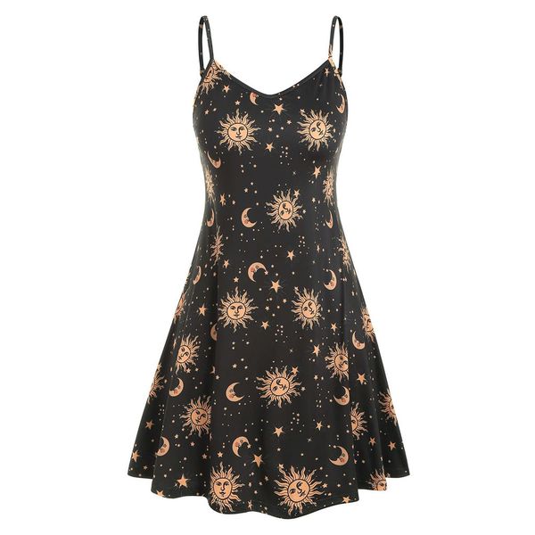 

plus size women casual dress fashion printed o-neck sleeveless midi elegant modis shinning print dress vestidos de verano elbise, Black;gray