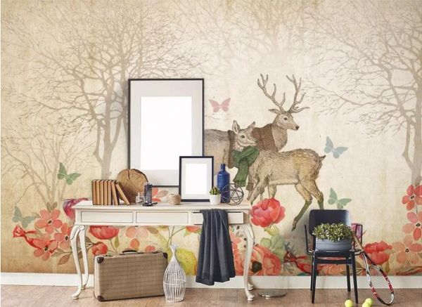 

custom 3d wallpaper mural vintage nordic elk tv sofa living room bedroom wall papers home decor