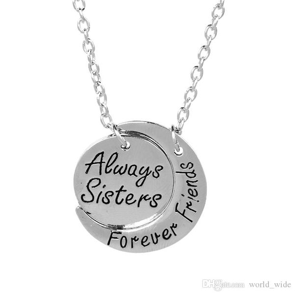 

set of 2 soul sisters friends for life/always sisters forever firends moon shaped silver necklaces friends forever jewelry