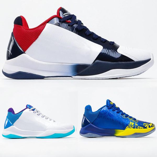 

5 v protro men basketball shoes zoom 5s lakers sneaker bryant 5 blue yellow luxury designer sport outdoor shoes trainers chaussures, White;red