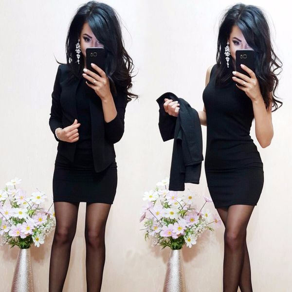 

new women clothing sleeveless round neck dress soild color coat casual lady plus size two piece suits 2020, White