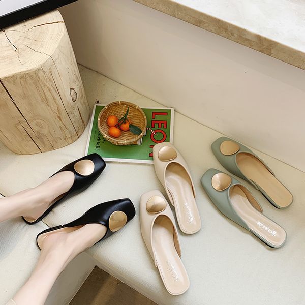 

low female shoes shallow loafers slippers casual mules for women 2020 cover toe slides new luxury flat soft pu fashion basic, Black