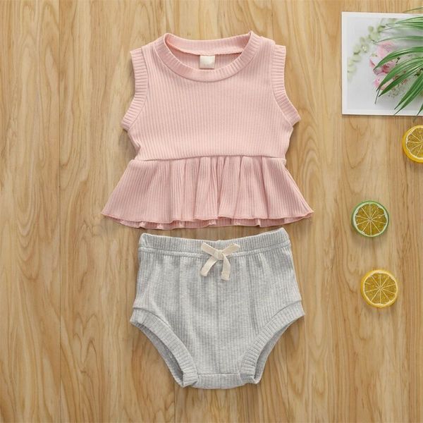 

us summer newborn baby girls ruffle shorts pants cotton outfits sunsuit 2pcs, White