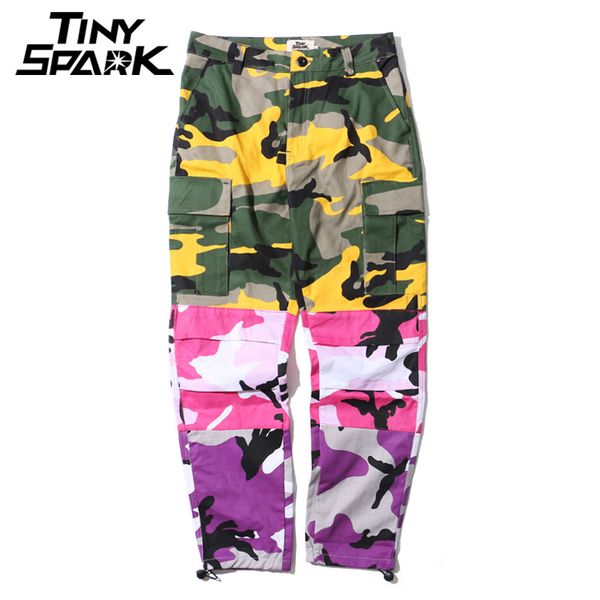 

tri color camo patchwork cargo pants men baggy tactical trousers gzk hip hop casual multi pocket pant camouflage streetwear 2018 new, Black