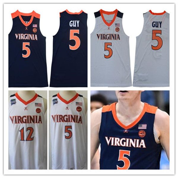 

2019 #5 kyle guy uva ncaa final four 12 de'andre hunter champions virginia cavaliers white jersey men's basketball navy blue jerseys xxxl