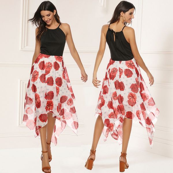 

vintage floral print patchwork long dress women 2019 casual short sleeve party dress elegant o neck ladies maxi dress sundress ss5201, Black;gray