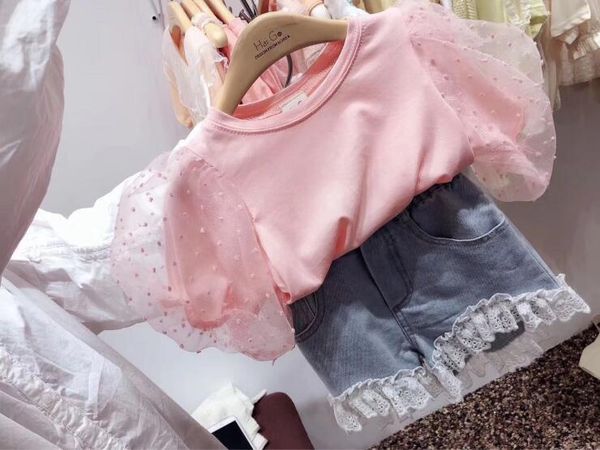 

2020 girls patchwork t-shirt short sleeve fashion summer girls 2-7t f28, Blue