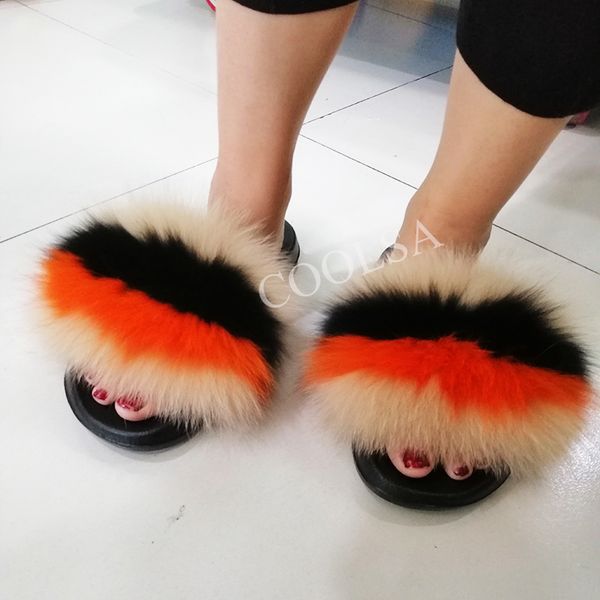 

new women fluffy fox slippers women vacationing in the popular tide skin fluffy leisure house skateboard plan, Black