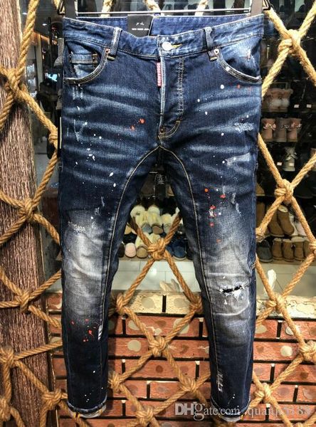 

2019 популярных нового прибытия лета мужской denim байкер жан вышивка брюки дыра brand jeans кнопка мужской длинные брюки a222, Blue