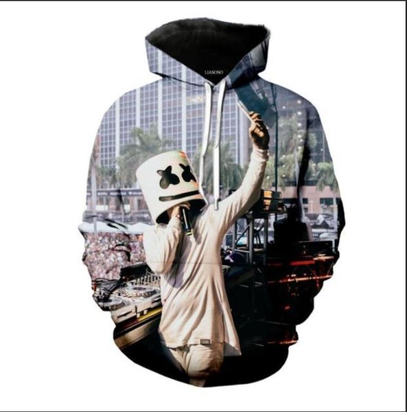 

new fashion women/men couples harajuku hip hop dj singer marshmello 3d print hooded sweatshirts pullover l05g1tq, Black
