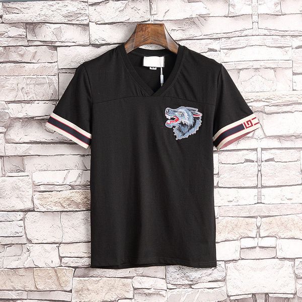 

19ss Новая Мода Вышивка Грудь Волк Мужчины футболка С Коротким Рукавом Повседневна