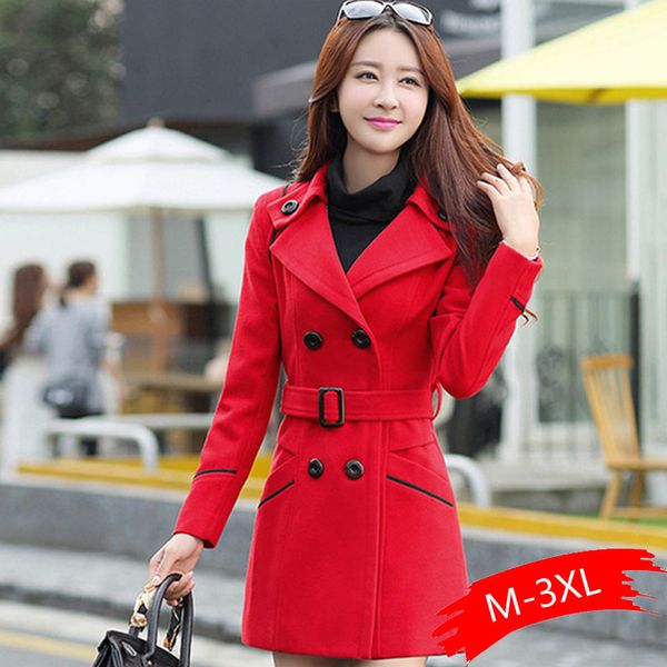 

m-3xl autumn winter wool jacket women double breasted coats elegant overcoat basic coat pockets woolen long coat top, Black