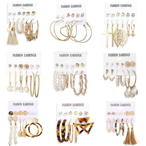 

blijery tassel pearl hoop earrings for women bohemian earrings set big statement drop earring brincos female fashion jewelry, Golden;silver